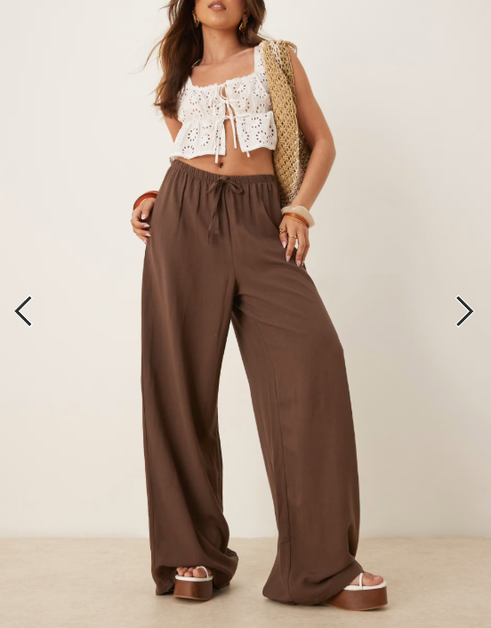 Asos - linen blend pull on trouser in chocolate