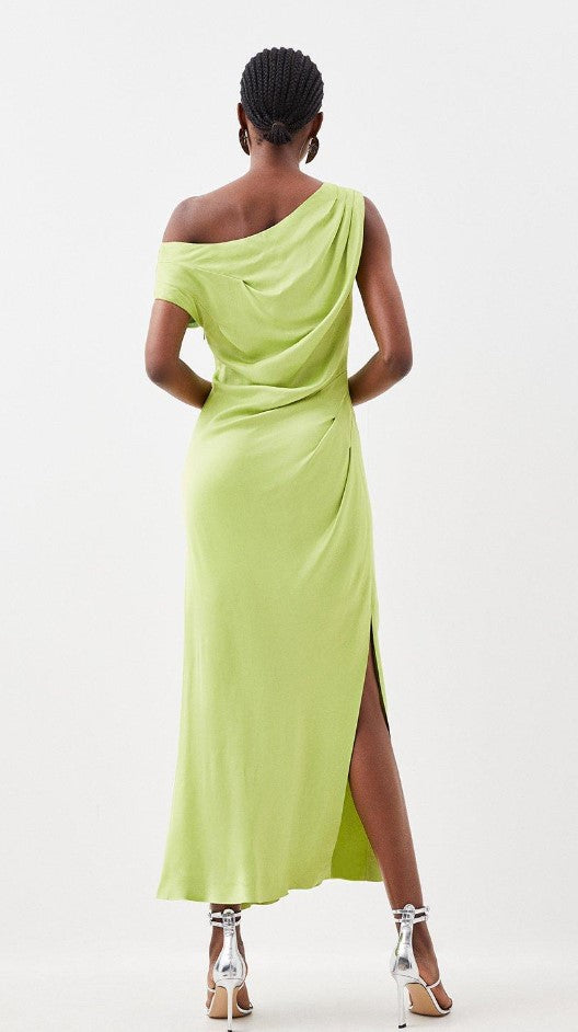 Satin Crepe One Shoulder Woven Maxi Dress