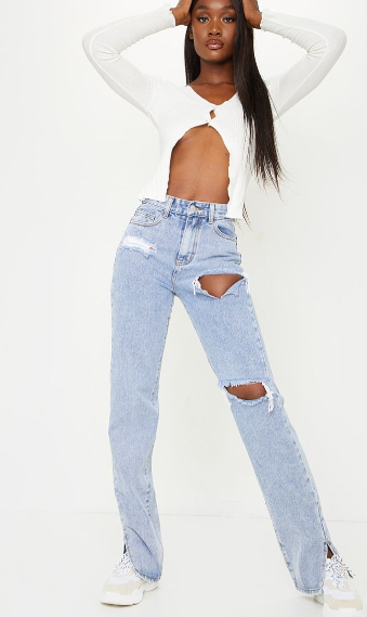 Tall Bleach Wash Distressed Split Hem Jeans