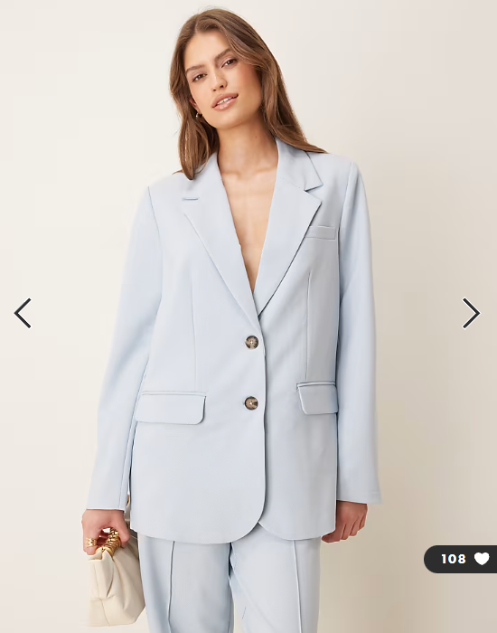 YAS oversized blazer with tortoise shell button detail co-ord in sky blue