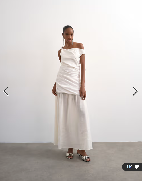 Topshop twisted shoulder sheer skirt midi dress in off white