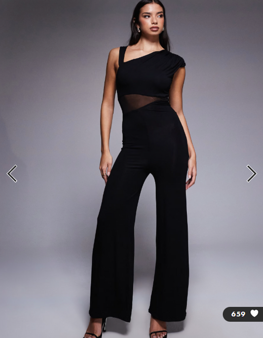 ASOS DESIGN cut out mesh panelled jumpsuit in black