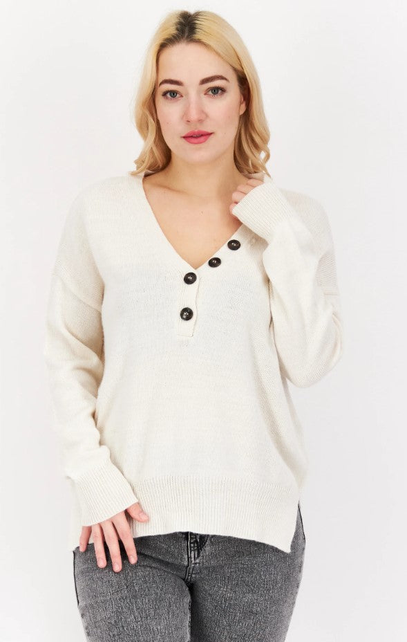 Button detail v-neck sweater