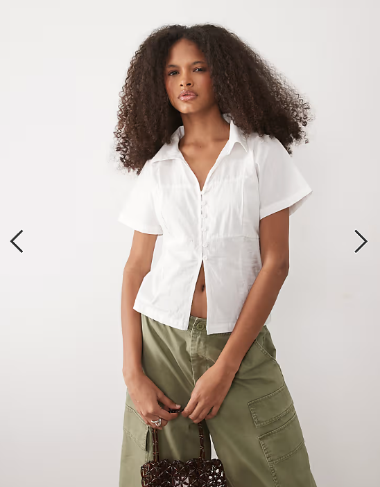 Brave Soul short sleeve shirt with open button detail in white