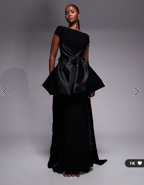ASOS DESIGN Premium maxi dress with satin contrast bow front and train in black