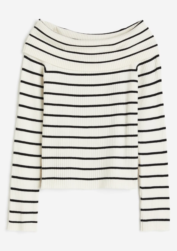 H&M - RIB-KNIT OFF-THE-SHOULDER TOP