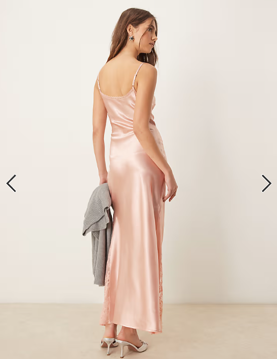 Miss Selfridge satin lace mix maxi slip dress in light pink