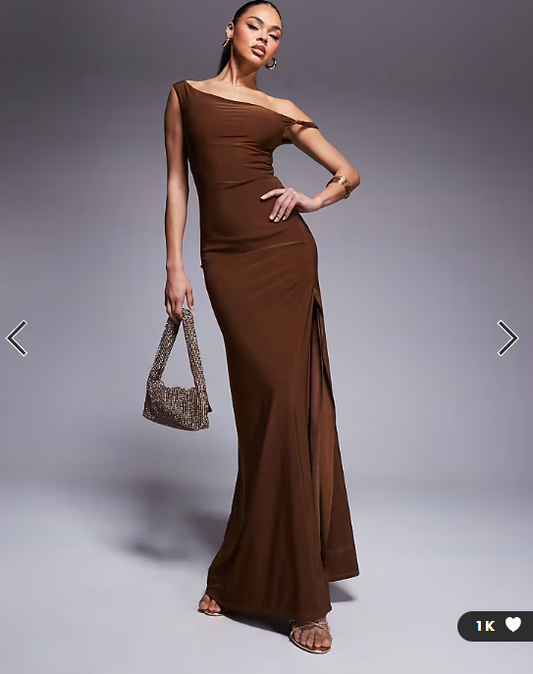 Asos - Twist Shoulder with lace up back maxi dress in bronze