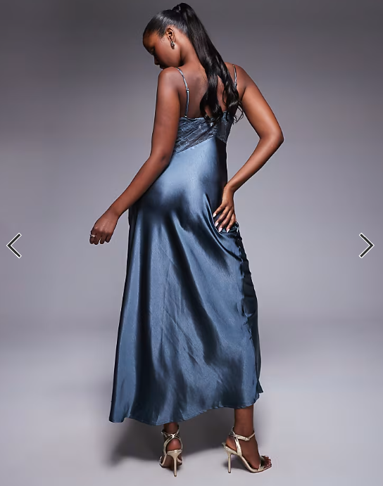 Princess Polly Faera satin cami strap lace insert maxi dress in blue