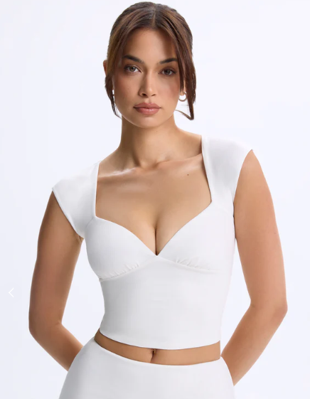 OhPolly - Modal Ruched Cap-Sleeve Top in White