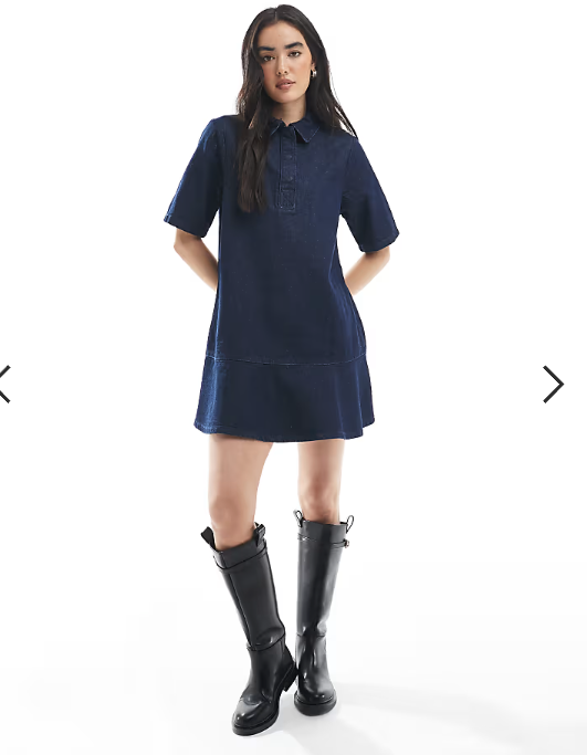 ASOS DESIGN denim polo shirt dress with flippy hem in rinse