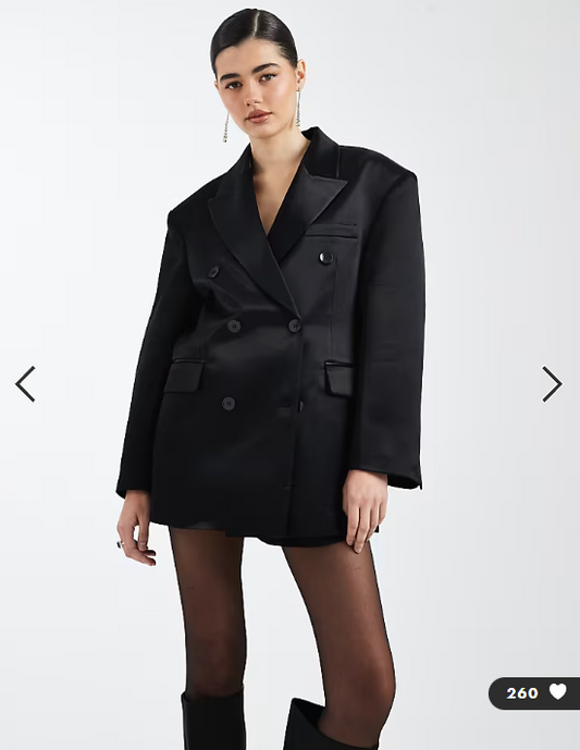 ASOS DESIGN oversized double breasted satin blazer in black