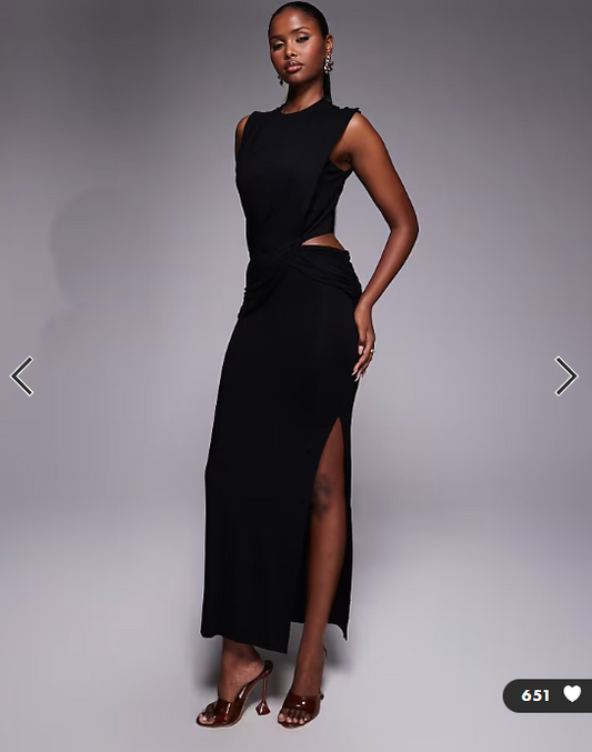ASOS DESIGN high neck drape detail midi dress with cutout waist in black