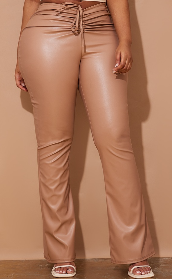 Shape Stone PU Ruched Front Flared Trousers