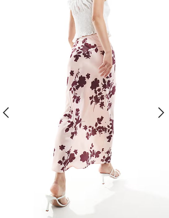 New Look floral satin midi skirt in pink