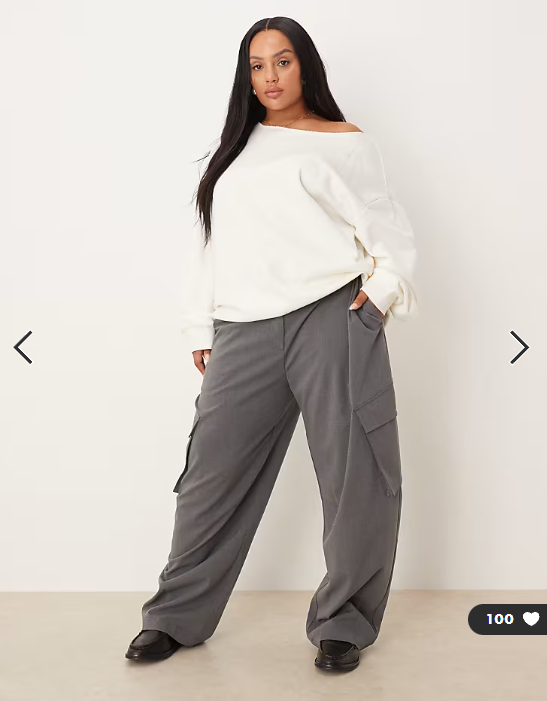 ASOS DESIGN Curve tailored utility barrel trousers in charcoal
