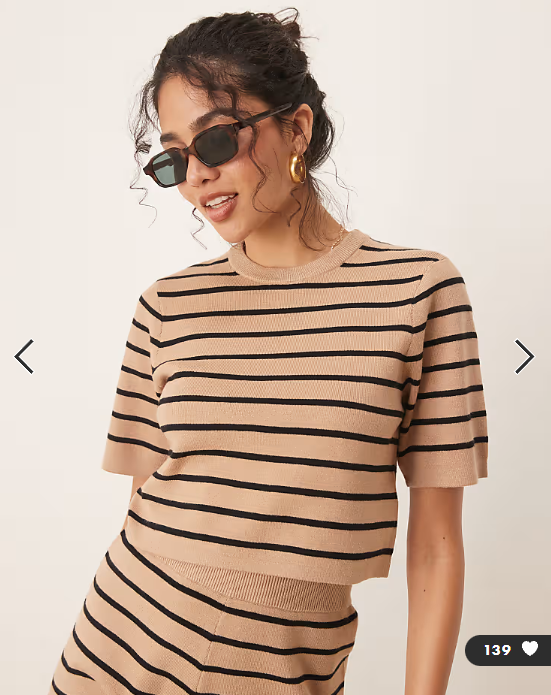 Brave Soul Co-ord short sleeve knitted t-shirt in tan and black stripe