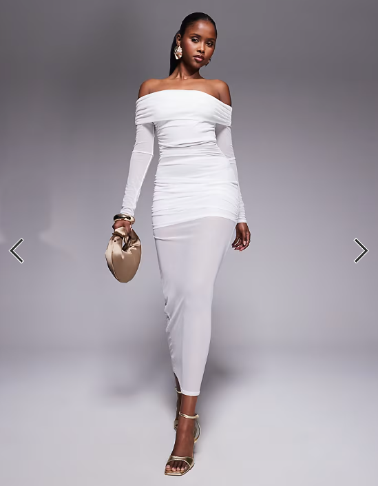Missyempire mesh insert bardot maxi dress in white