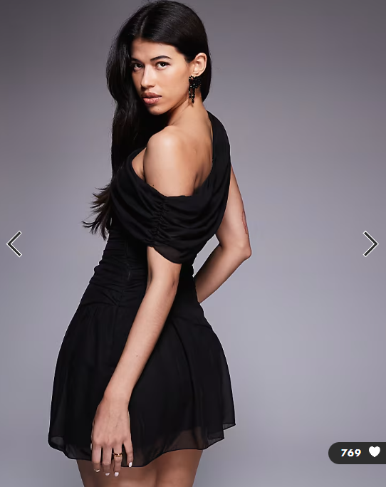 Fashionkilla exclusive chiffon off shoulder asymmetric hem gathered mini dress in black