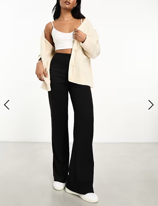 ASOS DESIGN wide leg heavyweight rib trouser in black