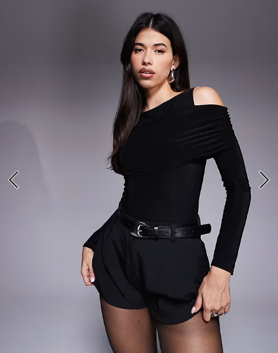 ASOS DESIGN cold shoulder drape slinky bodysuit in black
