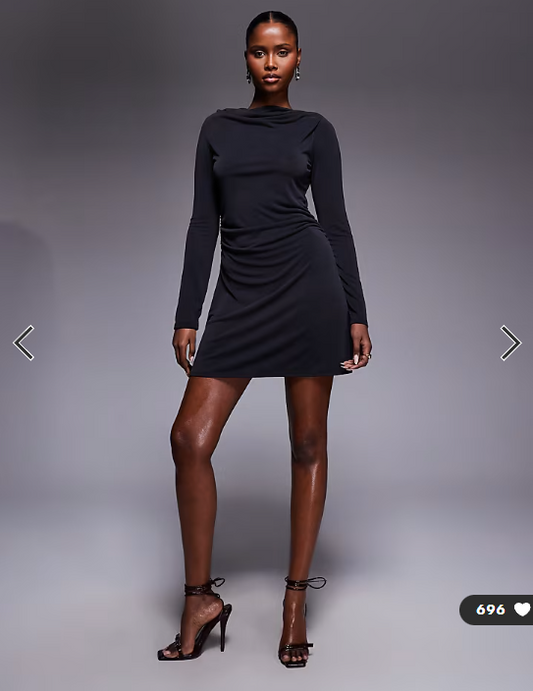 ASOS DESIGN cowl neck long sleeve with ruching modal mini dress in black