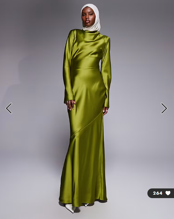 Daska satin exaggerated bow back maxi dress olive green