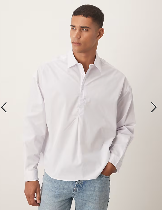 ASOS DESIGN oversized overhead poplin shirt with scoop hem in white