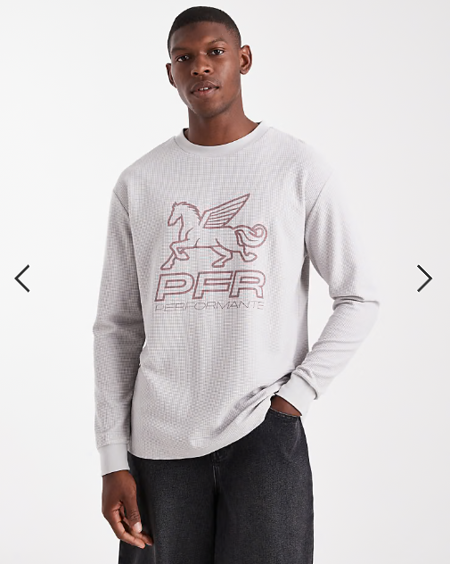 ASOS DESIGN relaxed long sleeve t-shirt with street graphic in grey waffle texture.