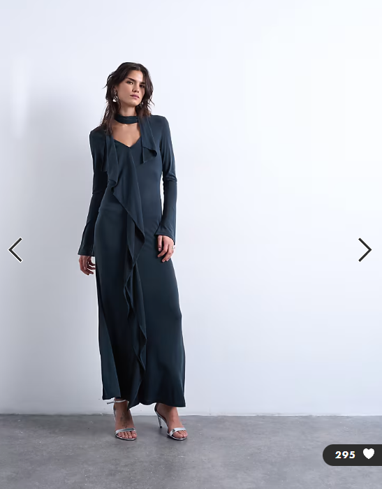 Topshop cupro scarf detail ruffle maxi dress in charcoal