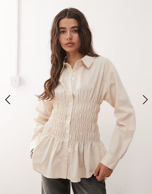 Asos - COLLUSION shirred oversized long sleeve shirt in off white