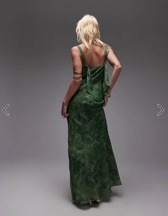Topshop knot neck deep cowl occasion maxi dress in green snake