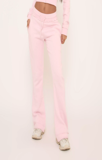 Contrast Distressed Detail Drawstring Flared Joggers In Pink