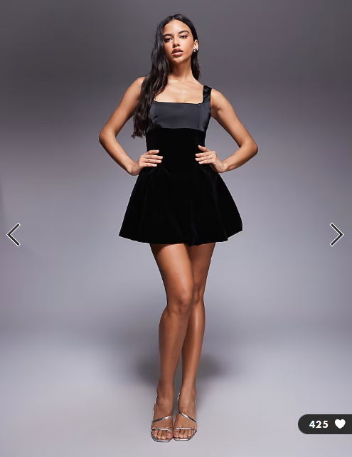 Murci satin contrast square neck bow tie back velvet mini dress in black