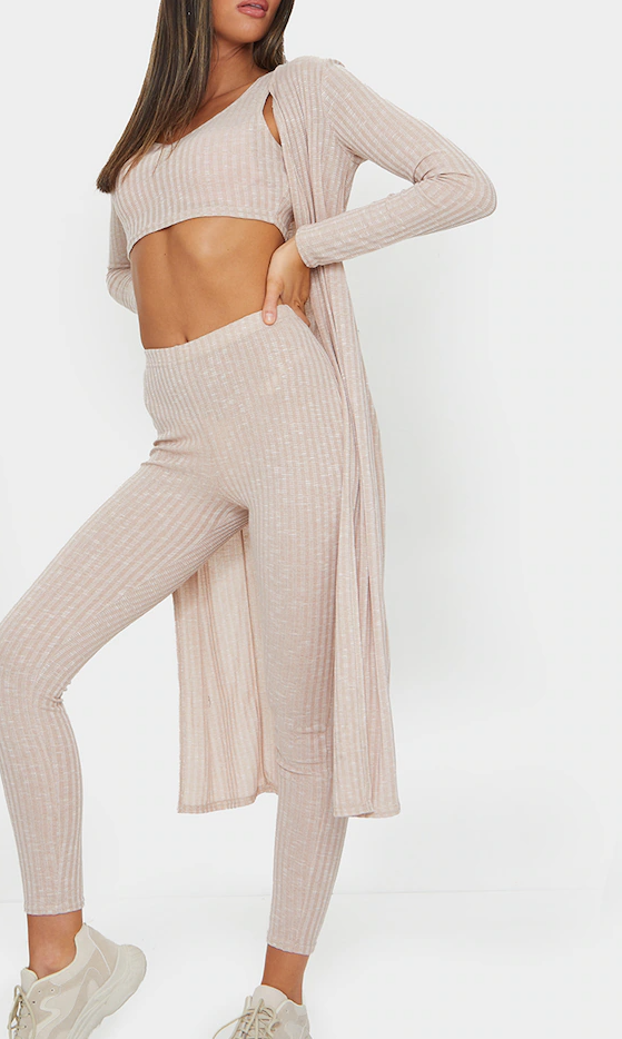 Stone ribbed longline cardigan