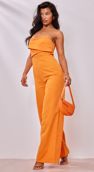 Orange Woven Bandeau Cross Front Detail Jumpsuit