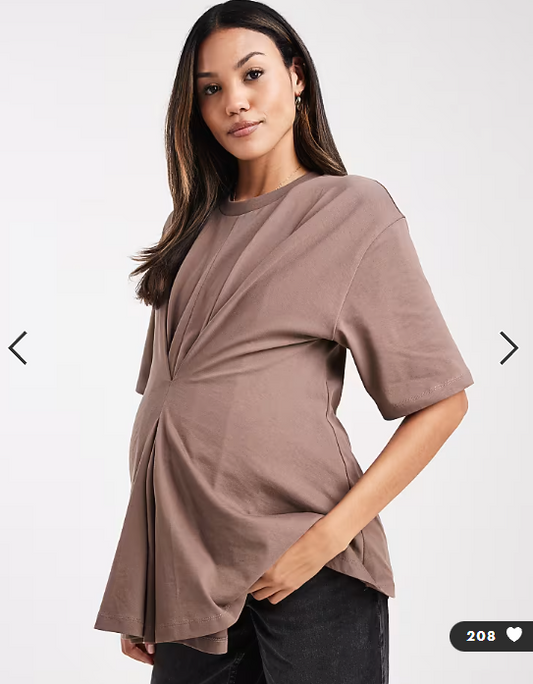 ASOS DESIGN Maternity pleat tuck detail t-shirt in mocha