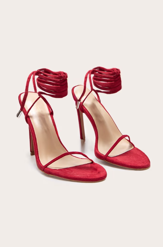 Plt - Red Wide Fit Faux Suede Round Toe Barely There Heeled Sandals