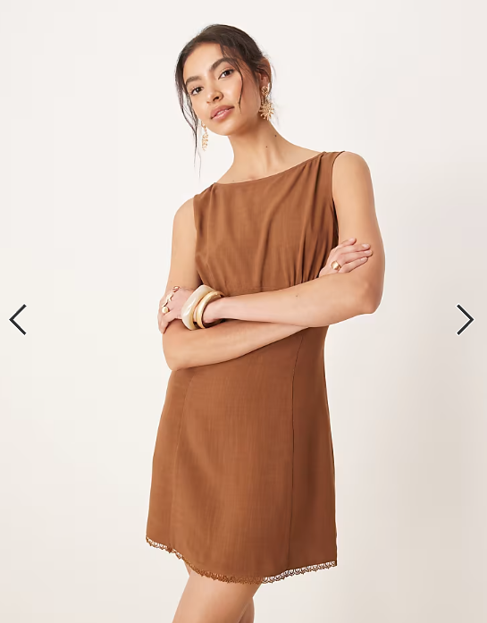 ASOS DESIGN ruched bust with lace trim mini dress in chocolate