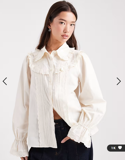 Miss Selfridge poplin embroidered shirt in cream
