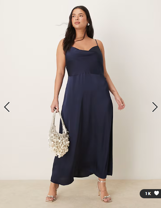 Vila Curve satin cowl neck cami maxi dress in navy