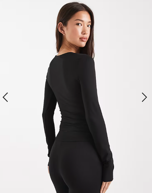 Miss Selfridge sculpted wrap top in black