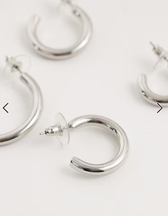 DesignB London pack of 3 hoop earrings in silver