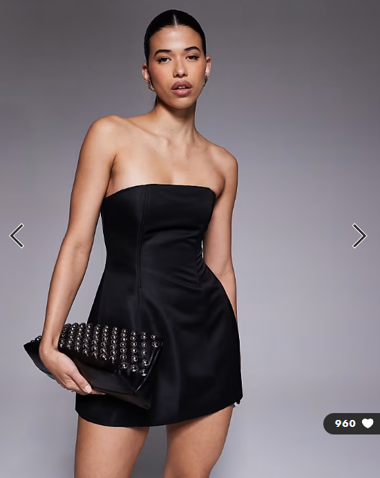 Aria Cove satin seam detail structured bandeau mini dress in black
