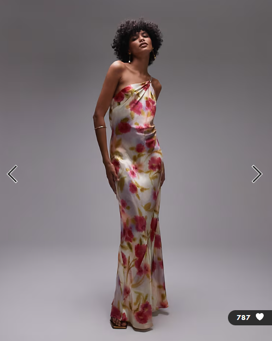 Topshop asymmetric one shoulder open back midi occasion dress in watercolour bloom
