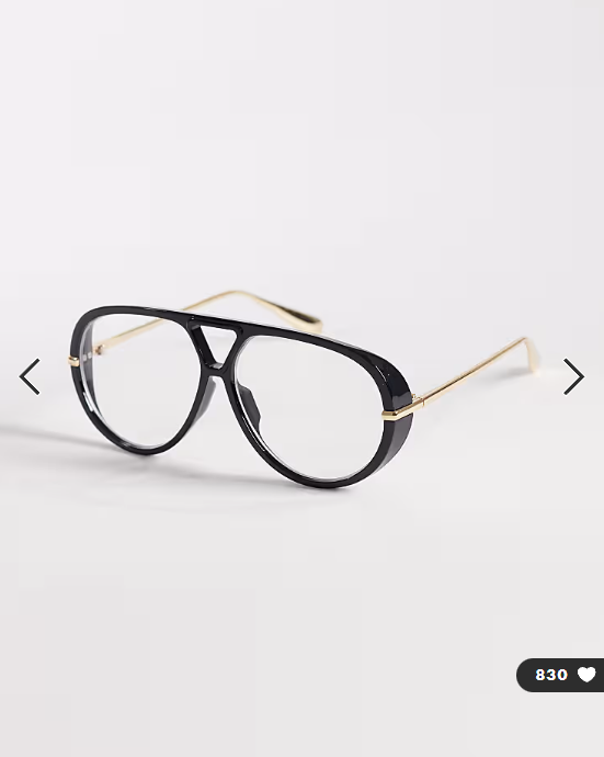 Kaiia exclusive oversized clear lens aviator glasses in black and gold