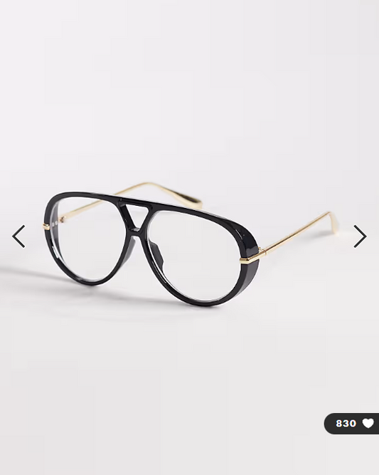 Kaiia exclusive oversized clear lens aviator glasses in black and gold