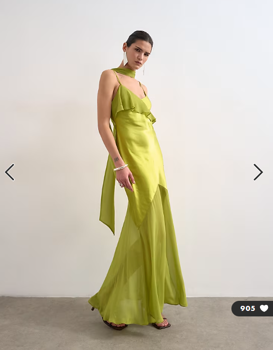 Topshop mixed fabric ruffle detail maxi slip dress in green