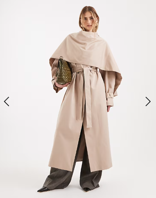 ASOS DESIGN scarf detail trench coat in stone