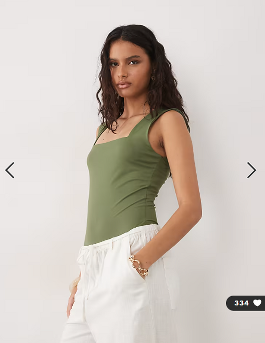 New Look square neck bodysuit in khaki